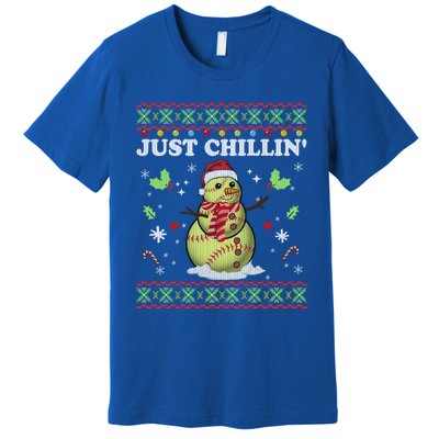 Funny Chillin Snow Softball Ball Ugly Christmas Sweater Cool Gift Premium T-Shirt