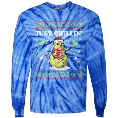 Funny Chillin Snow Softball Ball Ugly Christmas Sweater Cool Gift Tie-Dye Long Sleeve Shirt