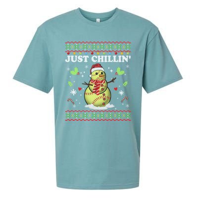 Funny Chillin Snow Softball Ball Ugly Christmas Sweater Cool Gift Sueded Cloud Jersey T-Shirt