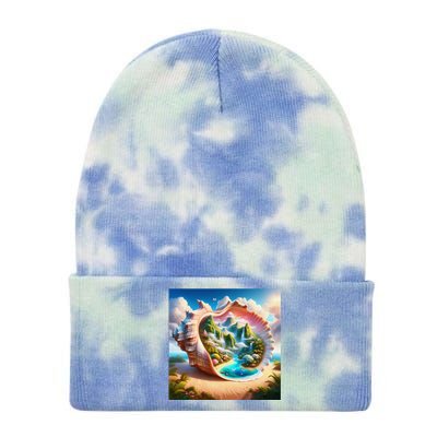 Fantasy Cute Seashell Hidden Landscape Tie Dye 12in Knit Beanie