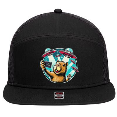 Funny Capybara Selfie With Ufos 7 Panel Mesh Trucker Snapback Hat