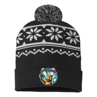 Funny Capybara Selfie With Ufos USA-Made Snowflake Beanie