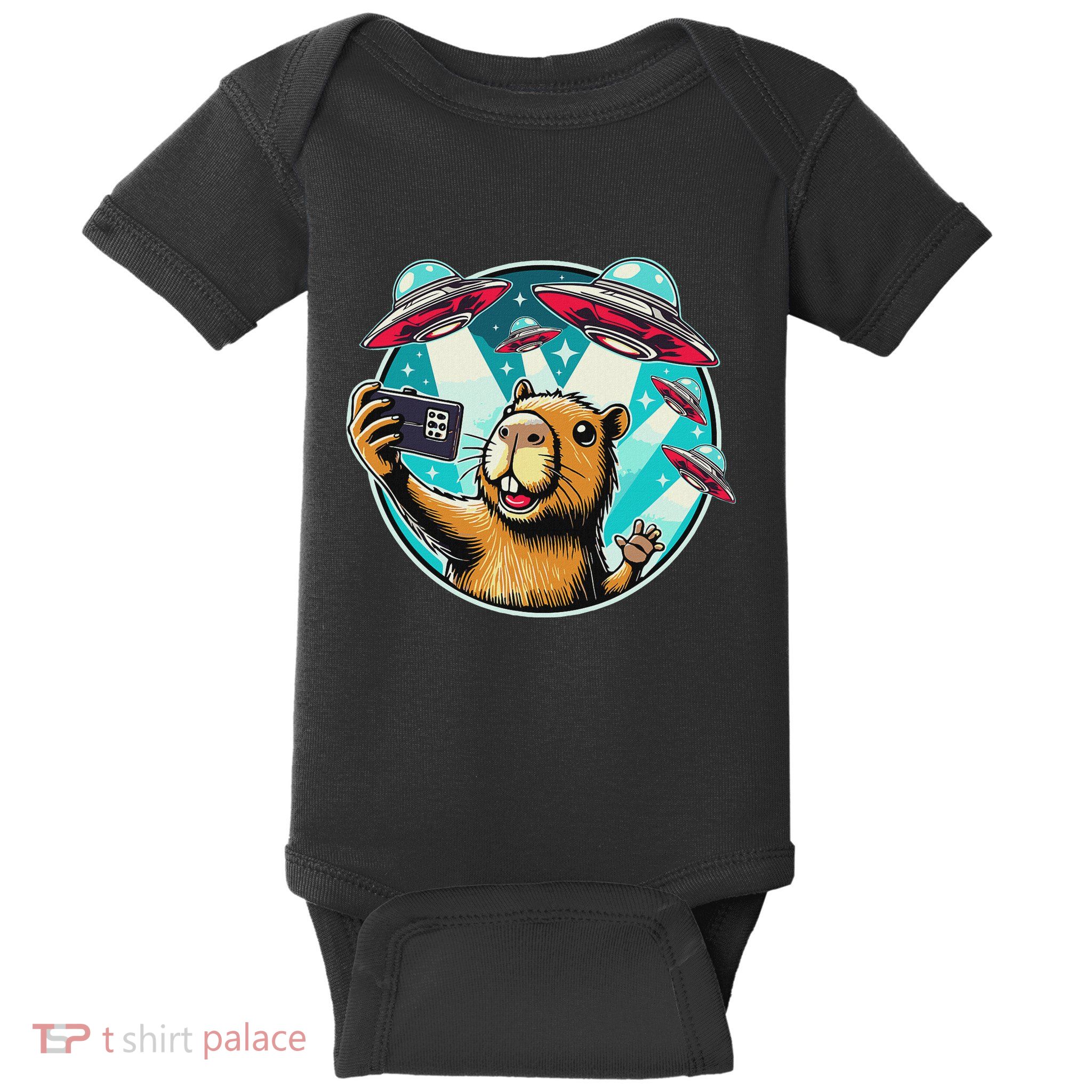 Funny Capybara Selfie With Ufos Baby Bodysuit