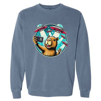 Funny Capybara Selfie With Ufos Garment-Dyed Sweatshirt