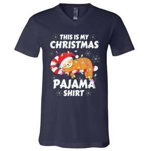 Funny Cute Sloth Xmas This Is My Christmas Pajama V-Neck T-Shirt