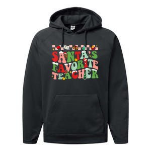 Funny Christmas Santas Favorite Teacher Xmas Retro Pajama Performance Fleece Hoodie