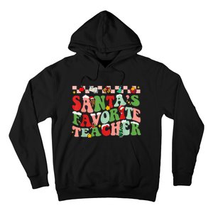 Funny Christmas Santas Favorite Teacher Xmas Retro Pajama Hoodie