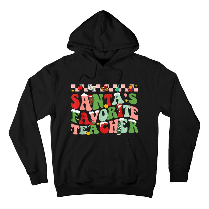 Funny Christmas Santas Favorite Teacher Xmas Retro Pajama Hoodie