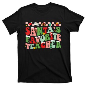 Funny Christmas Santas Favorite Teacher Xmas Retro Pajama T-Shirt