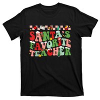 Funny Christmas Santas Favorite Teacher Xmas Retro Pajama T-Shirt