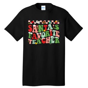 Funny Christmas Santas Favorite Teacher Xmas Retro Pajama Tall T-Shirt