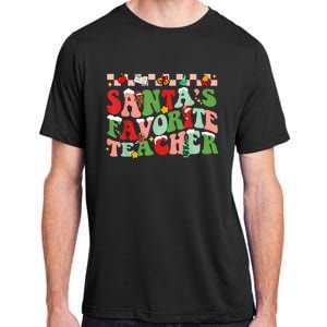 Funny Christmas Santas Favorite Teacher Xmas Retro Pajama Adult ChromaSoft Performance T-Shirt