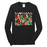 Funny Christmas Santas Favorite Teacher Xmas Retro Pajama Tall Long Sleeve T-Shirt