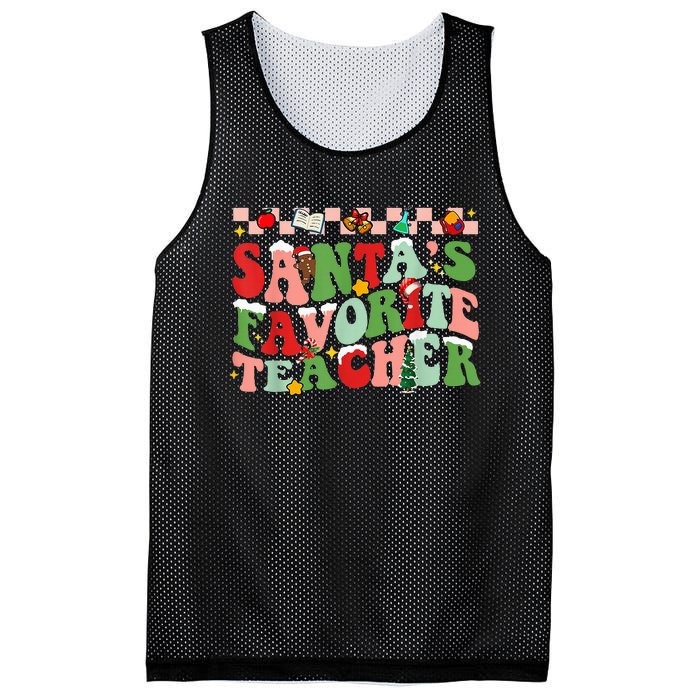 Funny Christmas Santas Favorite Teacher Xmas Retro Pajama Mesh Reversible Basketball Jersey Tank