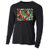 Funny Christmas Santas Favorite Teacher Xmas Retro Pajama Cooling Performance Long Sleeve Crew