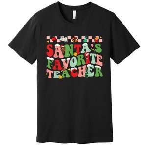 Funny Christmas Santas Favorite Teacher Xmas Retro Pajama Premium T-Shirt