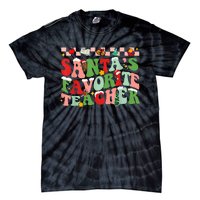 Funny Christmas Santas Favorite Teacher Xmas Retro Pajama Tie-Dye T-Shirt