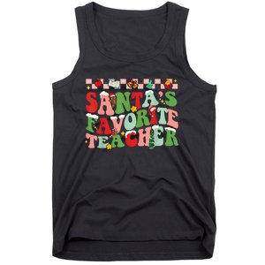 Funny Christmas Santas Favorite Teacher Xmas Retro Pajama Tank Top