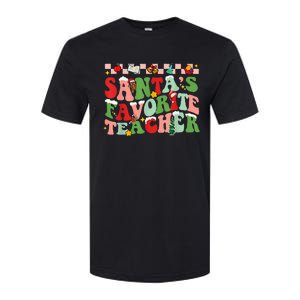 Funny Christmas Santas Favorite Teacher Xmas Retro Pajama Softstyle CVC T-Shirt