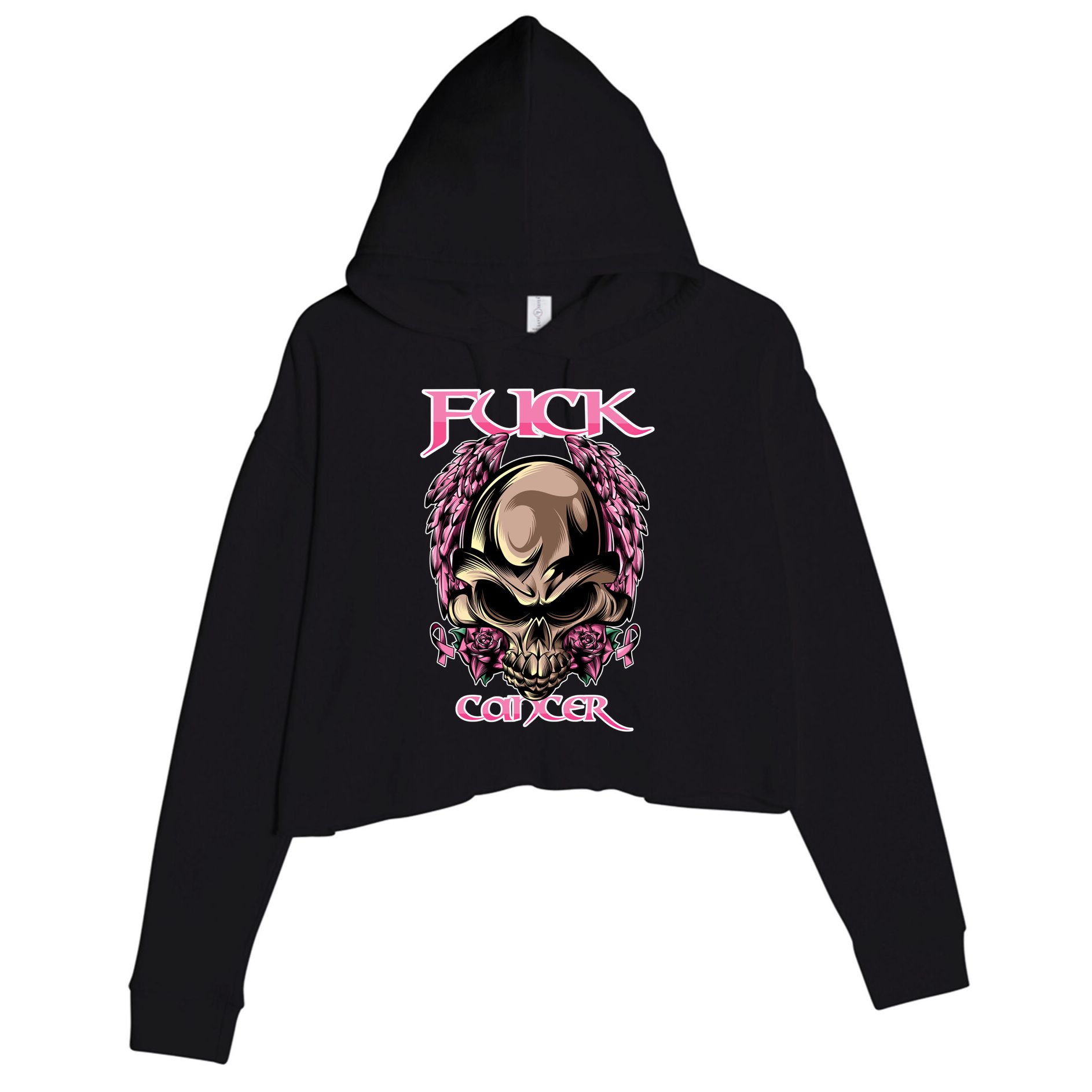 Fuck Cancer Skull And Roses Cancer Survivor Gift Crop Fleece Hoodie