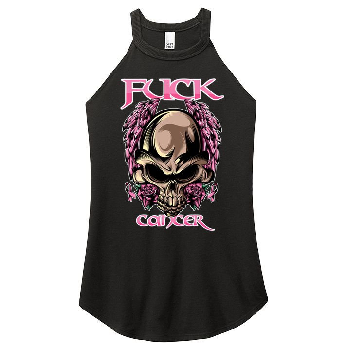 Fuck Cancer Skull And Roses Cancer Survivor Gift Women's Perfect Tri Rocker Tank