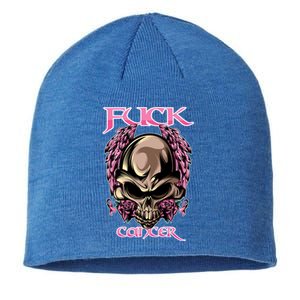 Fuck Cancer Skull And Roses Cancer Survivor Gift Sustainable Beanie