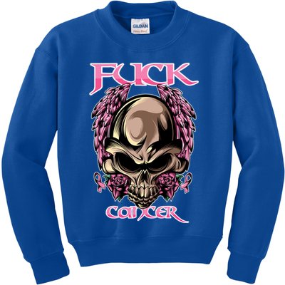 Fuck Cancer Skull And Roses Cancer Survivor Gift Kids Sweatshirt