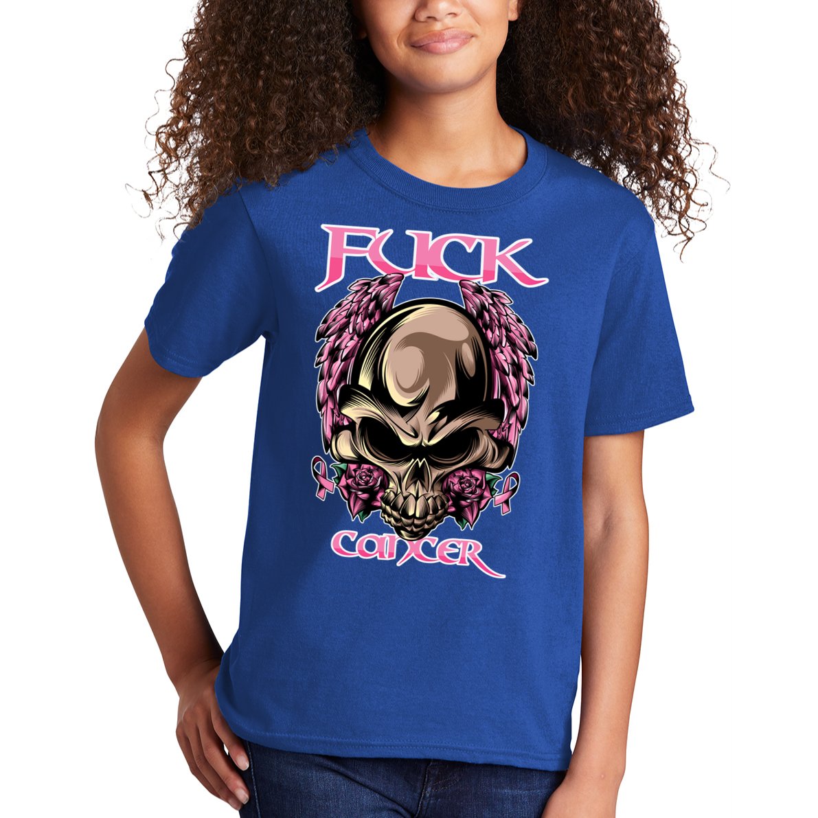 Fuck Cancer Skull And Roses Cancer Survivor Gift Kids T-Shirt