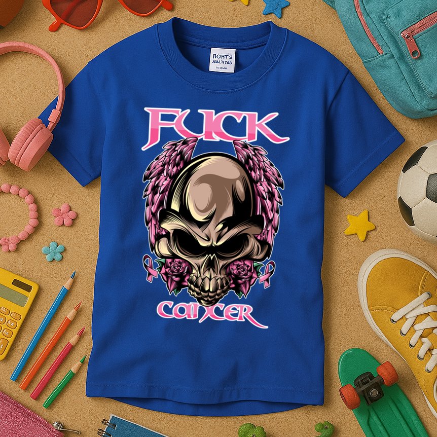 Fuck Cancer Skull And Roses Cancer Survivor Gift Kids T-Shirt