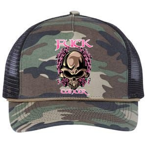 Fuck Cancer Skull And Roses Cancer Survivor Gift Retro Rope Trucker Hat Cap