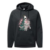 Funny Christmas Sorta Merry Sorta Scary Skeleton Xmas Tree Performance Fleece Hoodie