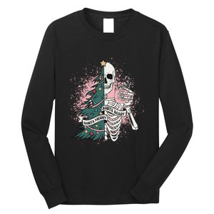 Funny Christmas Sorta Merry Sorta Scary Skeleton Xmas Tree Long Sleeve Shirt