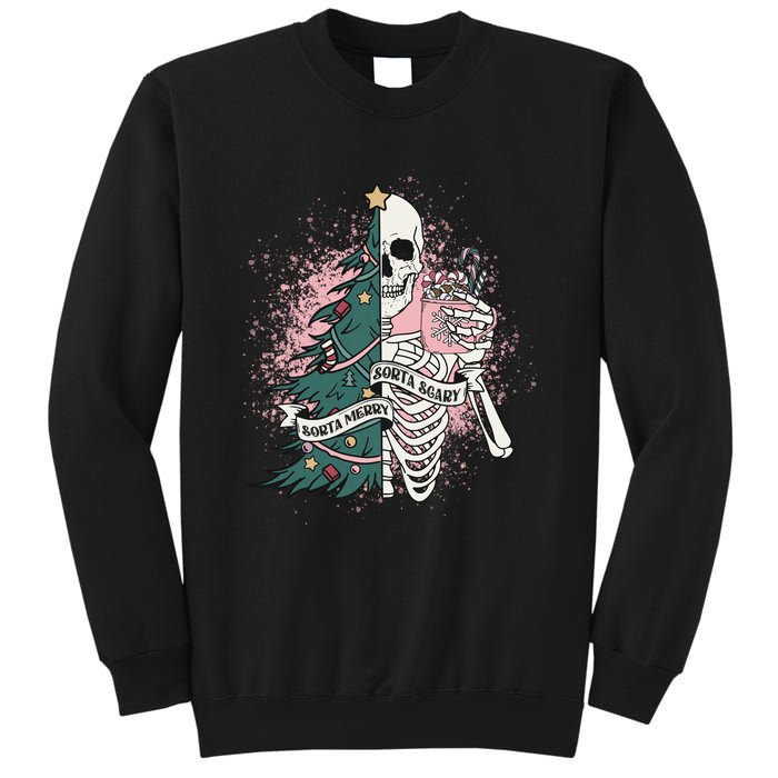 Funny Christmas Sorta Merry Sorta Scary Skeleton Xmas Tree Sweatshirt