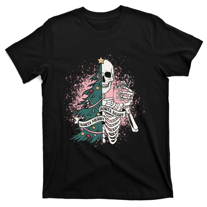 Funny Christmas Sorta Merry Sorta Scary Skeleton Xmas Tree T-Shirt