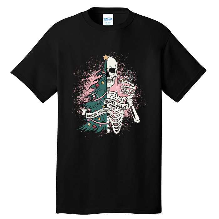 Funny Christmas Sorta Merry Sorta Scary Skeleton Xmas Tree Tall T-Shirt