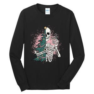 Funny Christmas Sorta Merry Sorta Scary Skeleton Xmas Tree Tall Long Sleeve T-Shirt