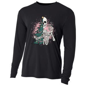 Funny Christmas Sorta Merry Sorta Scary Skeleton Xmas Tree Cooling Performance Long Sleeve Crew