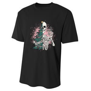 Funny Christmas Sorta Merry Sorta Scary Skeleton Xmas Tree Performance Sprint T-Shirt