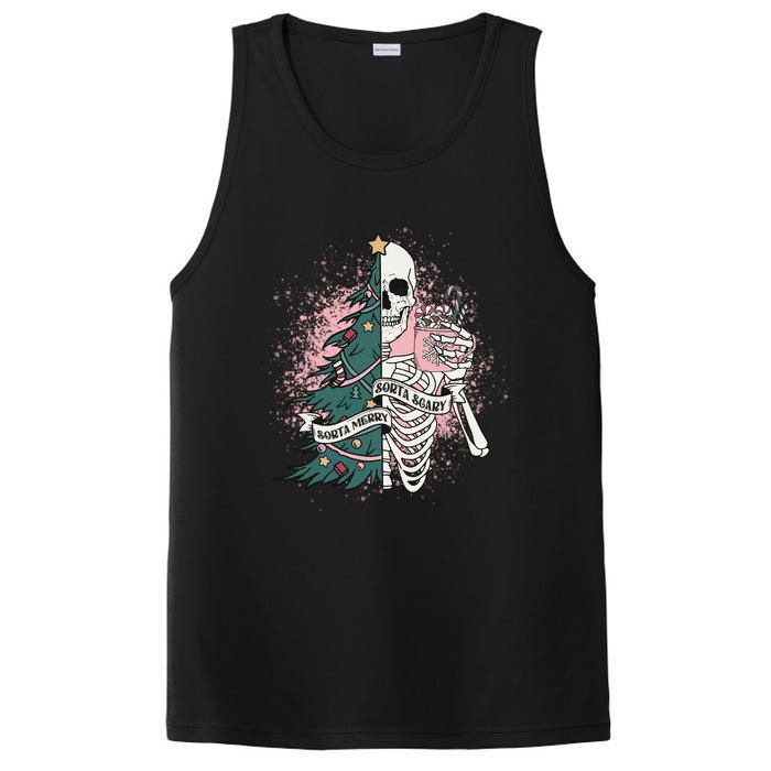 Funny Christmas Sorta Merry Sorta Scary Skeleton Xmas Tree PosiCharge Competitor Tank