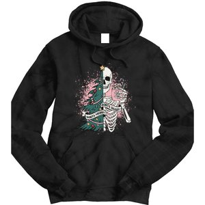 Funny Christmas Sorta Merry Sorta Scary Skeleton Xmas Tree Tie Dye Hoodie