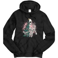 Funny Christmas Sorta Merry Sorta Scary Skeleton Xmas Tree Tie Dye Hoodie