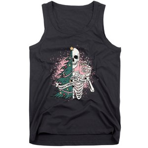 Funny Christmas Sorta Merry Sorta Scary Skeleton Xmas Tree Tank Top