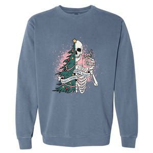 Funny Christmas Sorta Merry Sorta Scary Skeleton Xmas Tree Garment-Dyed Sweatshirt