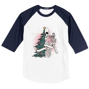 Funny Christmas Sorta Merry Sorta Scary Skeleton Xmas Tree Baseball Sleeve Shirt