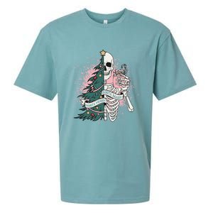 Funny Christmas Sorta Merry Sorta Scary Skeleton Xmas Tree Sueded Cloud Jersey T-Shirt