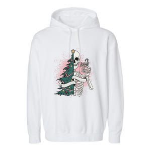 Funny Christmas Sorta Merry Sorta Scary Skeleton Xmas Tree Garment-Dyed Fleece Hoodie