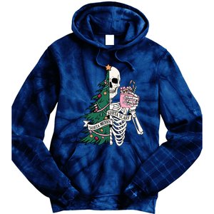 Funny Christmas Sorta Merry Sorta Scary Skeleton Xmas Tree Tie Dye Hoodie