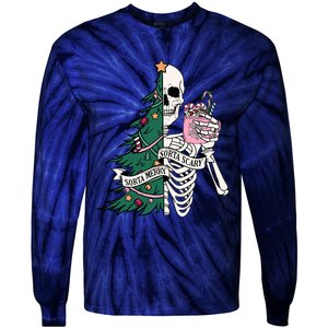 Funny Christmas Sorta Merry Sorta Scary Skeleton Xmas Tree Tie-Dye Long Sleeve Shirt