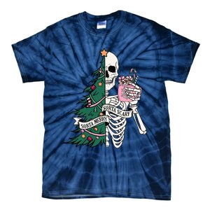 Funny Christmas Sorta Merry Sorta Scary Skeleton Xmas Tree Tie-Dye T-Shirt