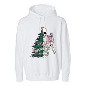 Funny Christmas Sorta Merry Sorta Scary Skeleton Xmas Tree Garment-Dyed Fleece Hoodie